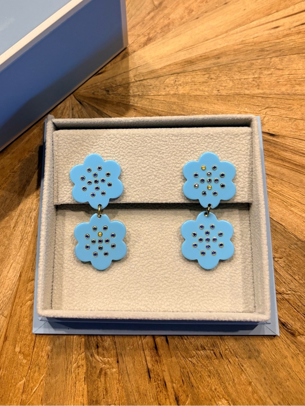 ASHA Flower Earrings in Turquoise and Dipped 14K Gold, EUC.